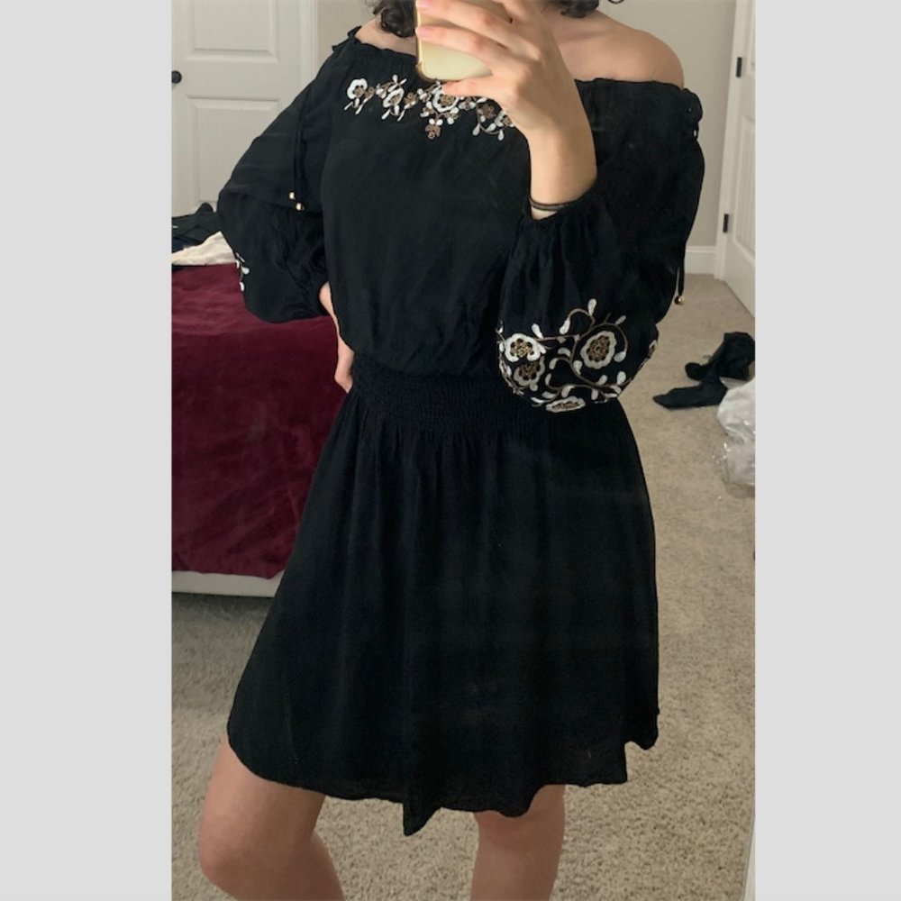 Embroidered Off-the-Shoulder Dress
